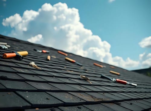 Closeup of Black Asphalt Shingles on Rooftop