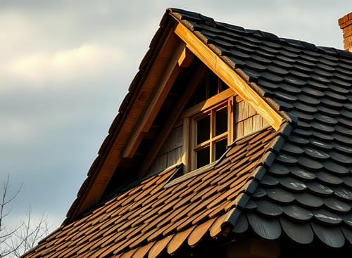 Detail View of Shingles and Roofing Materials on a House