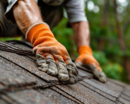 Professional Roofers Installing Shingles for a Clean and Durable Roof Expert Shingle Alignment for a Seamless Finish